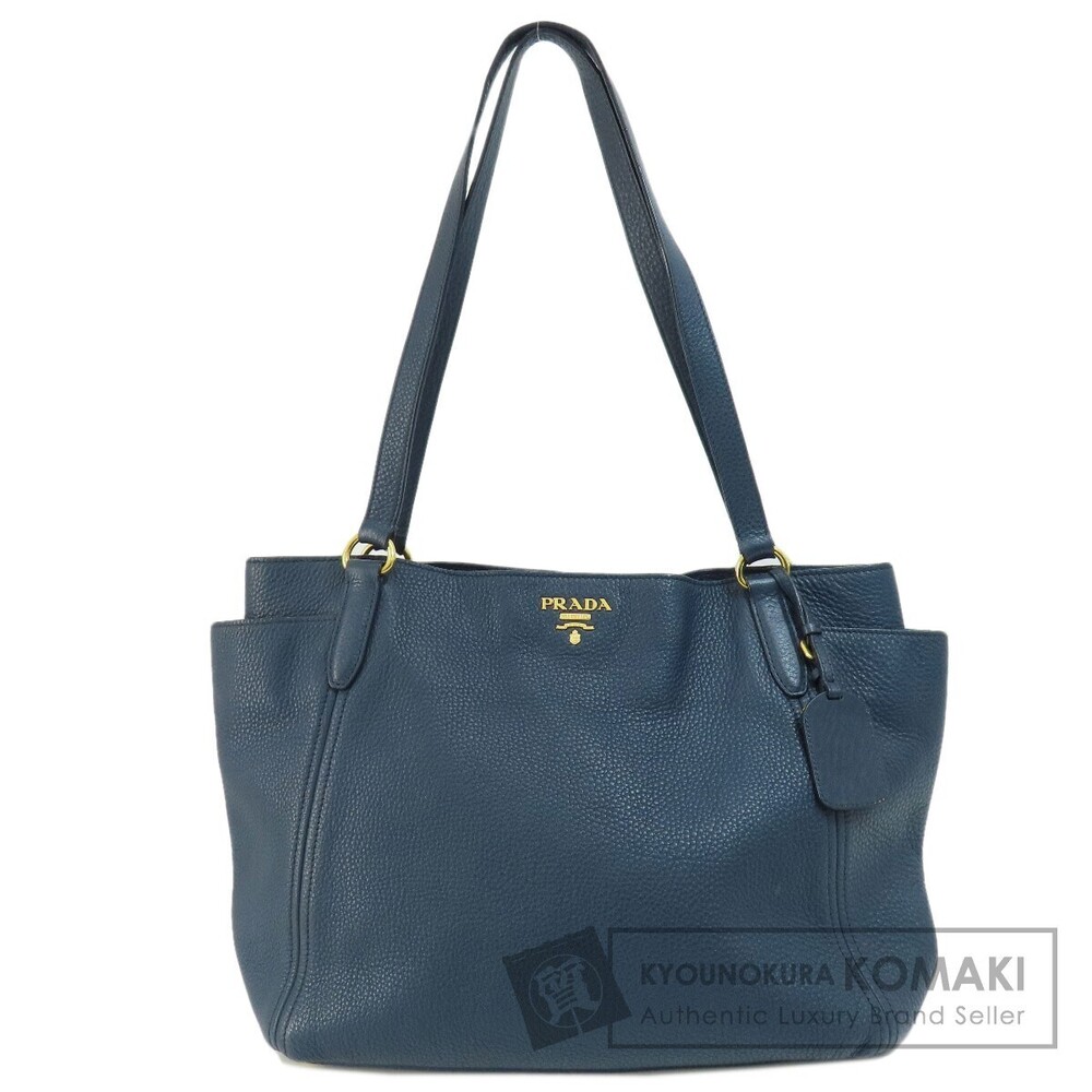 Prada Vitello Daino leather side pocket tote Shoulder bag Blue